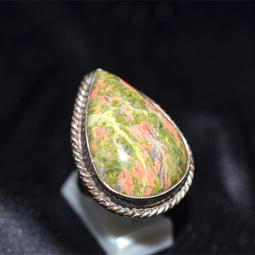 925 Sterling Silver Turkish Unakite Pear Rope Ring