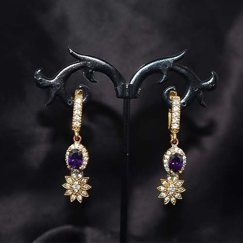 6 Carat Gold Plated Amethyst Starburst Drop Earrings
