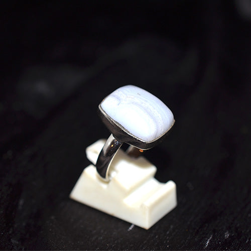 925 Sterling Silver Cushion Blue Lace Agate Ring