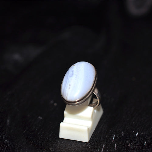 925 Sterling Silver Oval Blue Lace Agate Ring