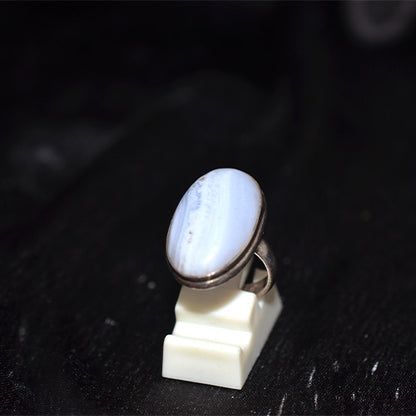 925 Sterling Silver Oval Blue Lace Agate Ring
