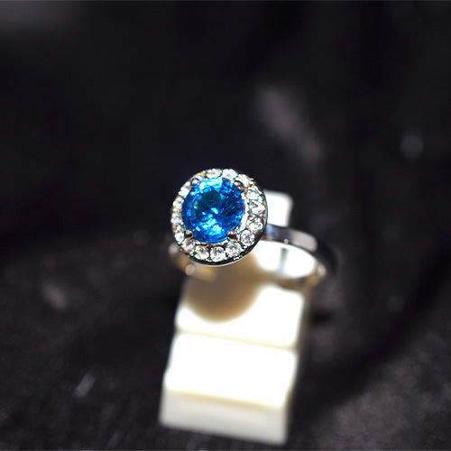 925 Sterling Silver Round Blue Topaz Halo Ring