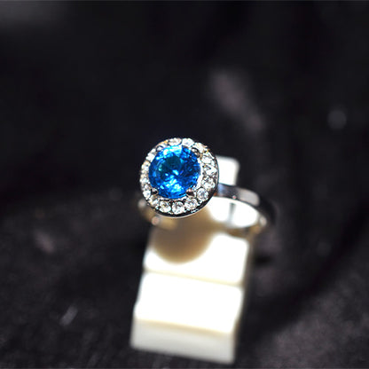 925 Sterling Silver Round Blue Topaz Halo Ring