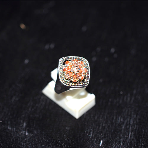 925 Sterling Silver Turkish Peach Crystal Floral Cluster Ring