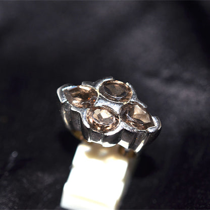 925 Sterling Silver Smoky Quartz Four-Leaf Clover Ring