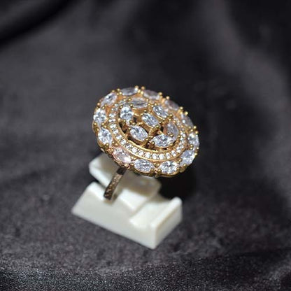 6 Carat Gold Plated White Quartz Swirl Cluster Ring
