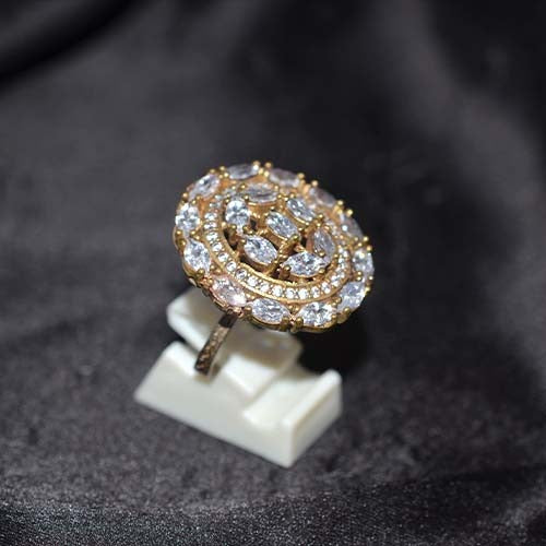 6 Carat Gold Plated White Quartz Swirl Cluster Ring