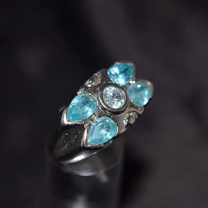 925 Sterling Silver Blue Topaz Cluster Statement Ring