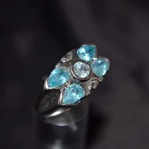 925 Sterling Silver Blue Topaz Cluster Statement Ring