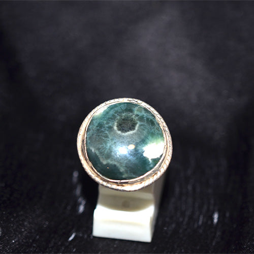 925 Sterling Silver Round Orbicular Agate Ring with Rope Bezel