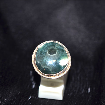 925 Sterling Silver Round Orbicular Agate Ring with Rope Bezel