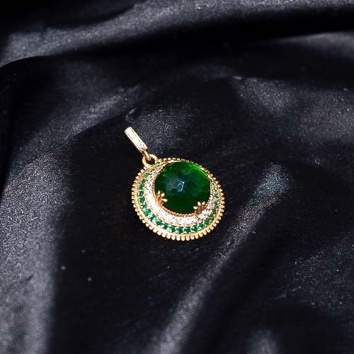 6 Carat Gold Plated Green Crystal Double Halo Pendant