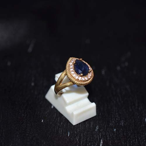 6 Carat Gold Plated Blue Sapphire Halo Ring