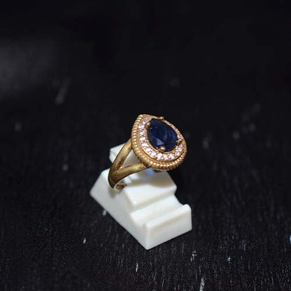 6 Carat Gold Plated Blue Sapphire Halo Ring