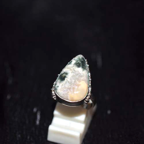925 Sterling Silver Dendritic Agate Teardrop Ring