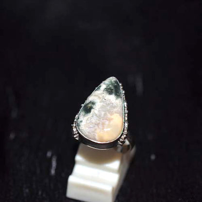 925 Sterling Silver Dendritic Agate Teardrop Ring