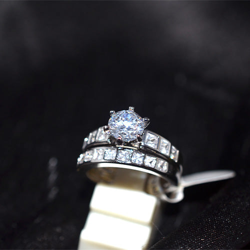 925 Sterling Silver Cubic Zirconia Dual Band Ring