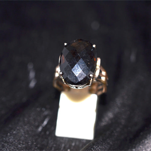 925 Sterling Silver Large Oval Smoky Quartz Ring with Split Shank