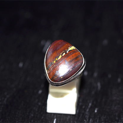 925 Sterling Silver Banded Tiger Iron Shield Ring
