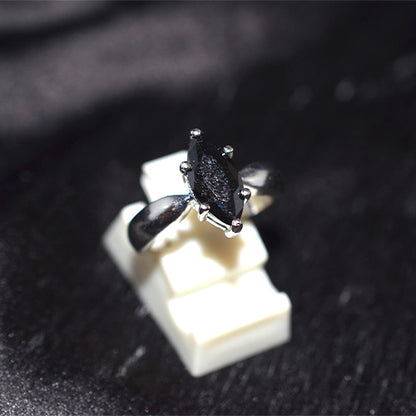 925 Sterling Silver Marquise Cut Black Onyx Solitaire Ring