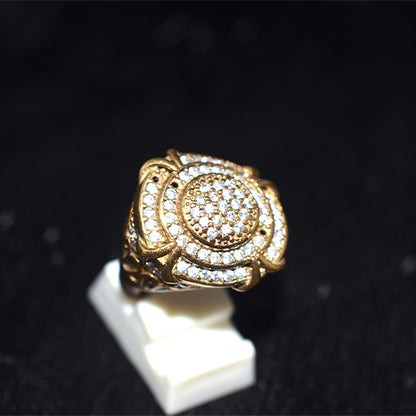 6 Carat Gold Plated Turkish White CZ Floral Motif Ring
