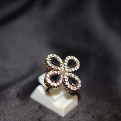 6 Carat Gold Plated Black Onyx Teardrop Cluster Ring