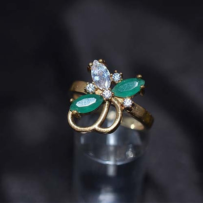 6 Carat Gold Plated Green and White Butterfly Motif Ring