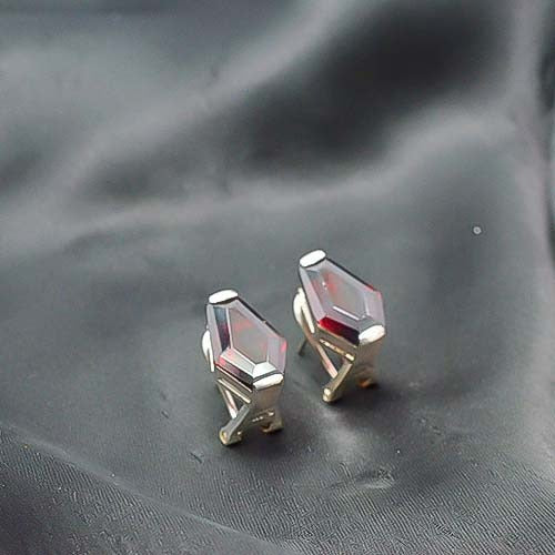 925 Sterling Silver Red Crystal Geometric Stud Earrings