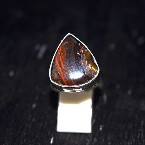 925 Sterling Silver Dark Tiger Iron Teardrop Ring