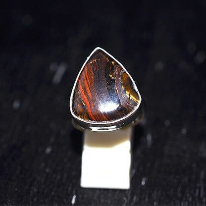 925 Sterling Silver Dark Tiger Iron Teardrop Ring
