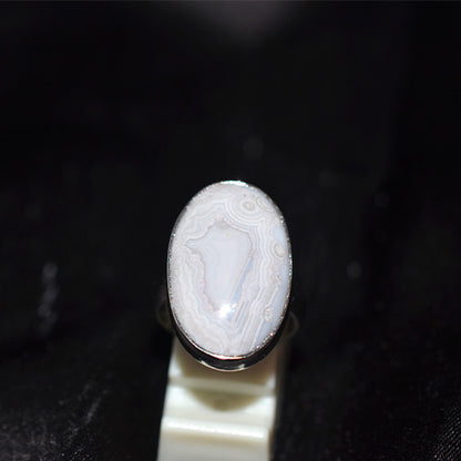 925 Sterling Silver Lace Agate Oval Ring