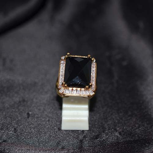 6 Carat Gold Plated Black Onyx Baguette Halo Ring