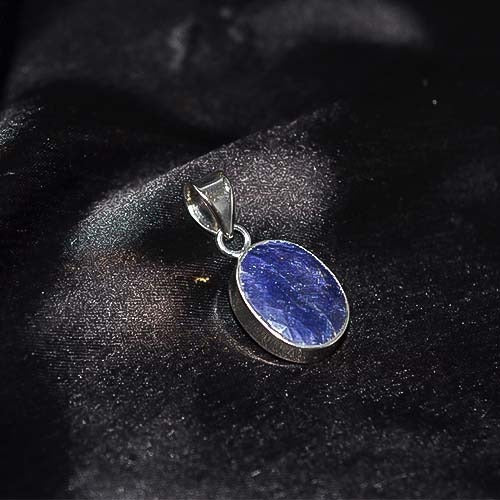 925 Sterling Silver Raw Sapphire Oval Pendant