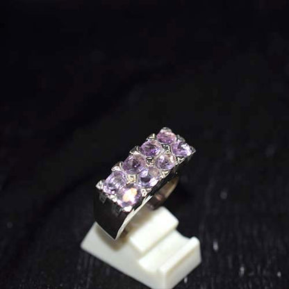 925 Sterling Silver Light Purple Gemstone Row Setting Ring