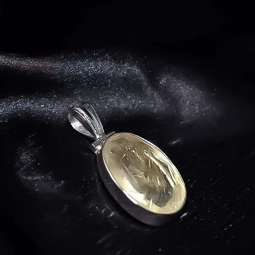 925 Sterling Silver Golden Rutilated Quartz Oval Pendant