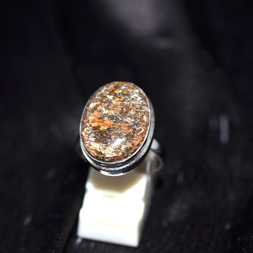 925 Sterling Silver Oval Brown Granite Ring
