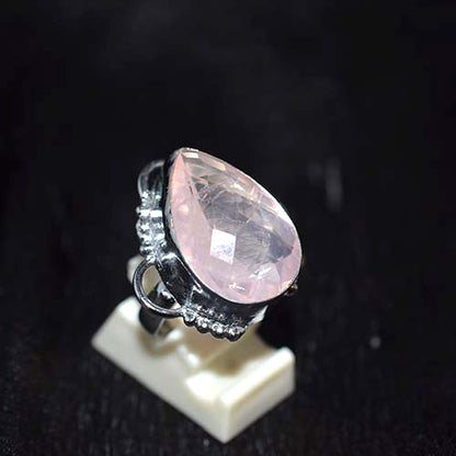 925 Sterling Silver Faceted Rose Quartz Teardrop Ring