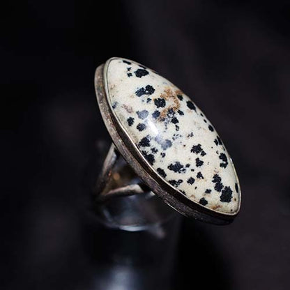 925 Sterling Silver Dalmatian Jasper Marquise Statement Ring
