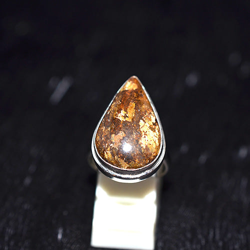 925 Sterling Silver Golden Brown Jasper Teardrop Ring