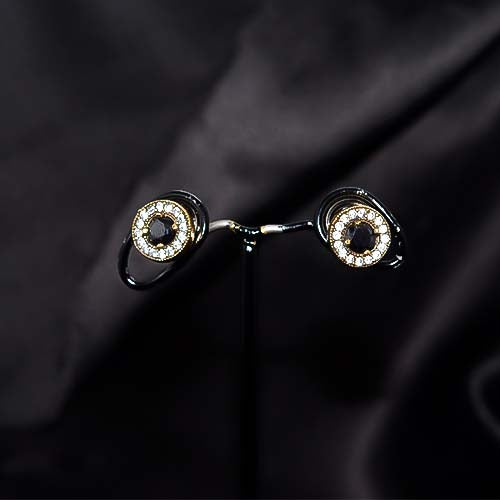 6 Carat Gold Plated Black Onyx Halo Stud Earrings