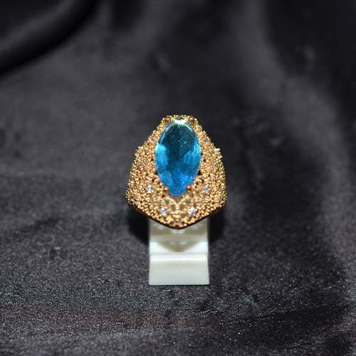 6 Carat Gold Plated Blue Topaz Pavé Marquise Ring