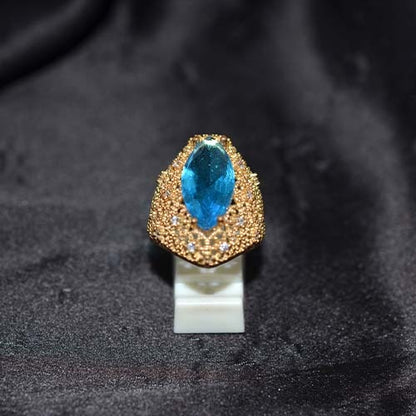 6 Carat Gold Plated Blue Topaz Pavé Marquise Ring