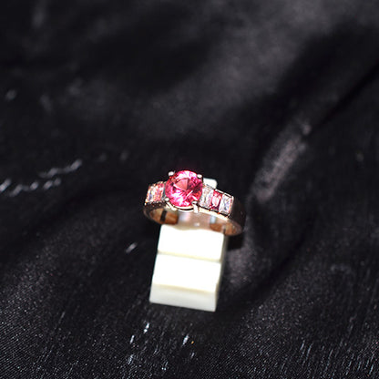 925 Sterling Silver Turkish Pink Cubic Zirconia Baguette Ring