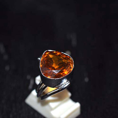 925 Sterling Silver Freeform Citrine Split Shank Ring