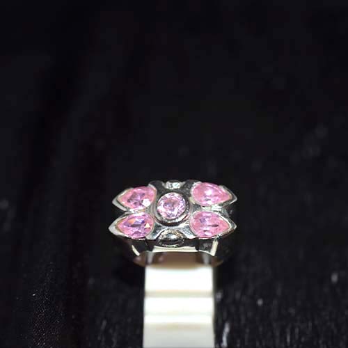 925 Sterling Silver Pink Gemstone Floral Pattern Ring