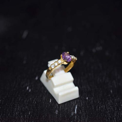 6 Carat Gold Plated Amethyst Accent Band Ring