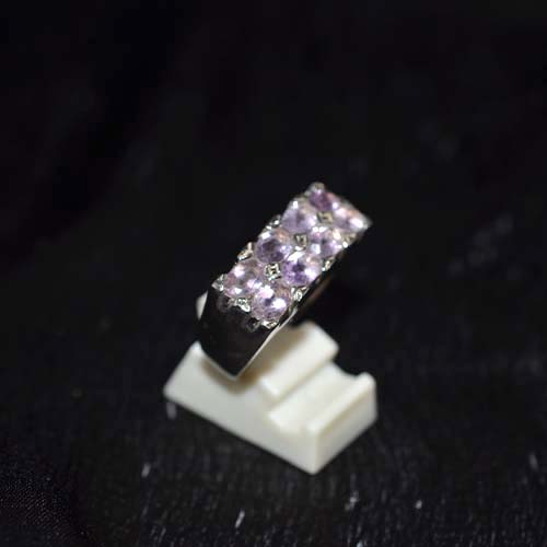 925 Sterling Silver Light Purple Gemstone Pave Band Ring