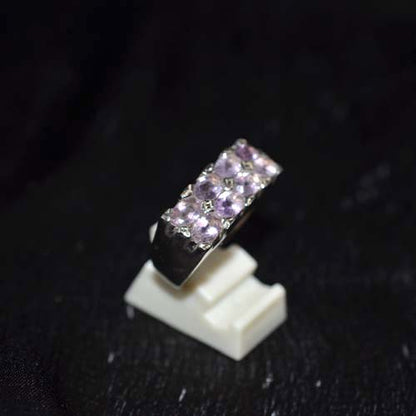 925 Sterling Silver Light Purple Gemstone Pave Band Ring