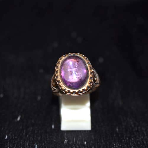 925 Sterling Silver Two-Tone Purple Gemstone Cabochon Ring with Beaded Setting