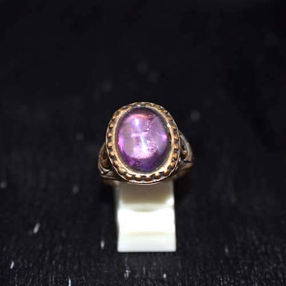 925 Sterling Silver Two-Tone Purple Gemstone Cabochon Ring with Beaded Setting